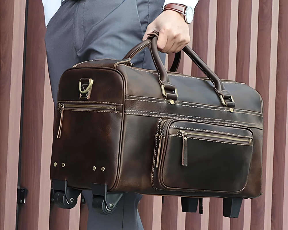 leather carry on duffel bag