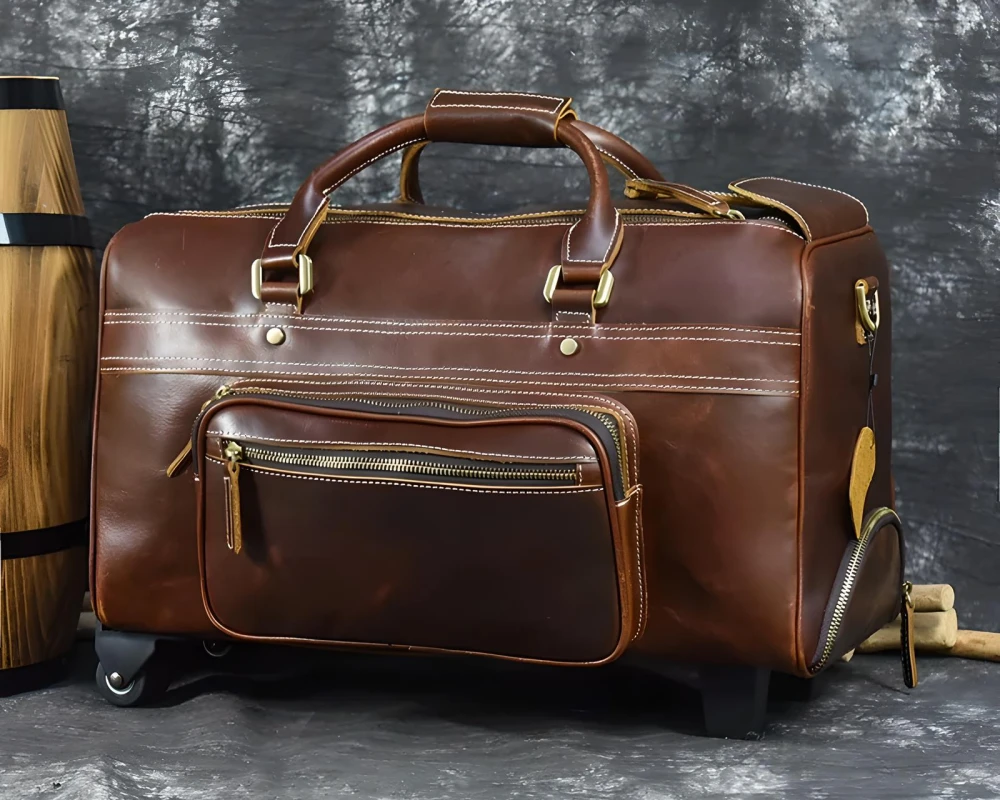 leather luggage with wheels