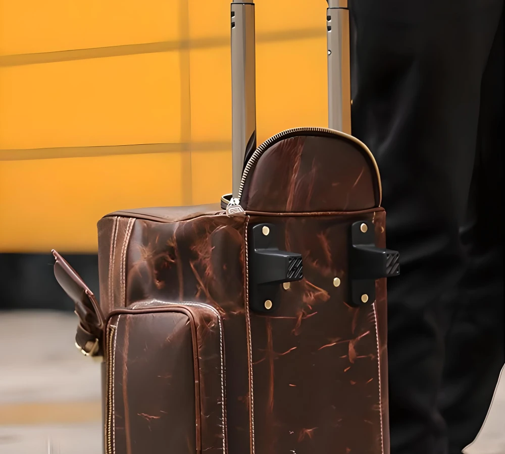 black leather carry on bag